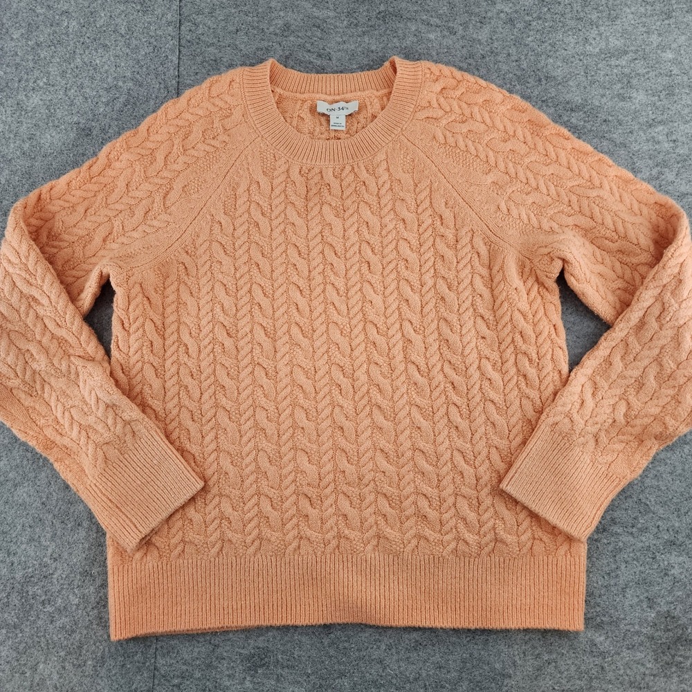ON 34TH Orange Cable Knit Raglan Long Sleeve Pullover Sweater Womens Medium